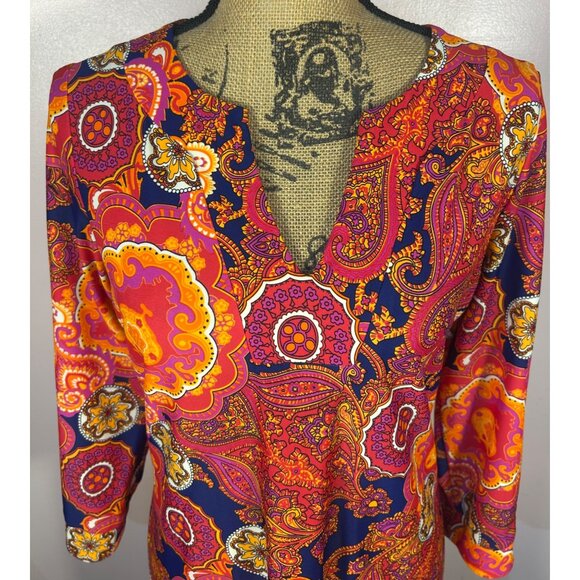 Jude Connally Dress Sz M Paisley Print Bright Colorful Boho 3/4 Sleeves Quality - Picture 7 of 9
